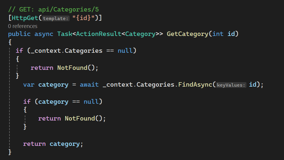 Code snippet of categories controller